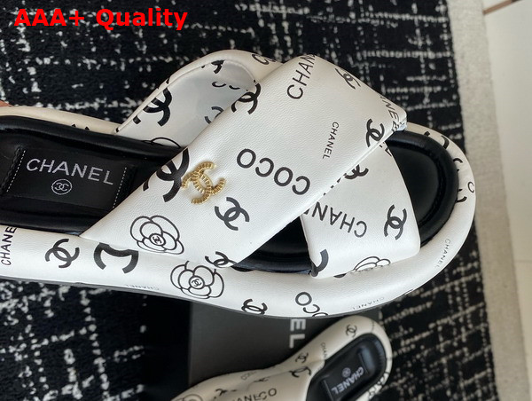 Chanel Cross Puffy Slide in White Printed Lambskin Replica