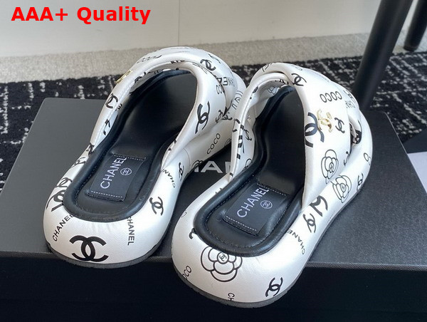 Chanel Cross Puffy Slide in White Printed Lambskin Replica