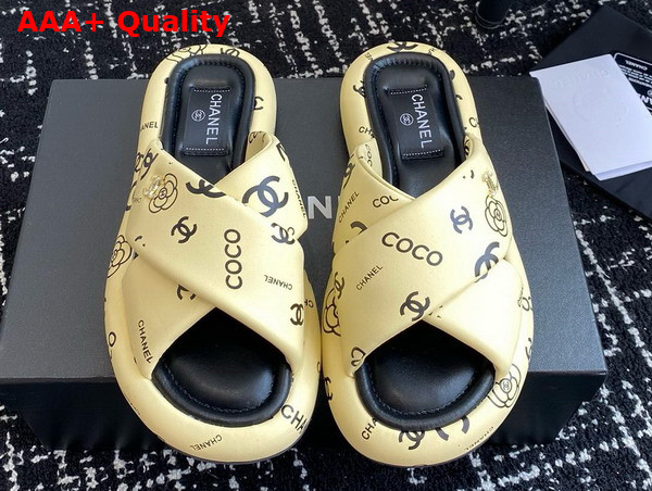 Chanel Cross Puffy Slide in Yellow Printed Lambskin Replica