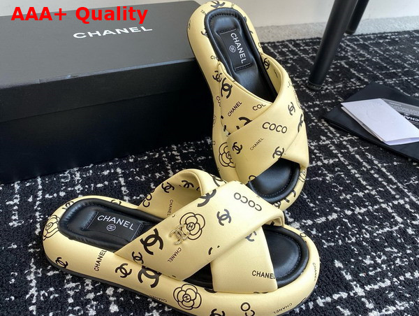 Chanel Cross Puffy Slide in Yellow Printed Lambskin Replica