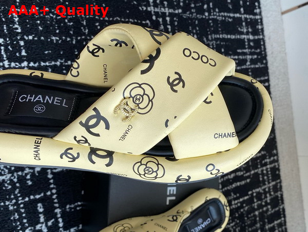 Chanel Cross Puffy Slide in Yellow Printed Lambskin Replica