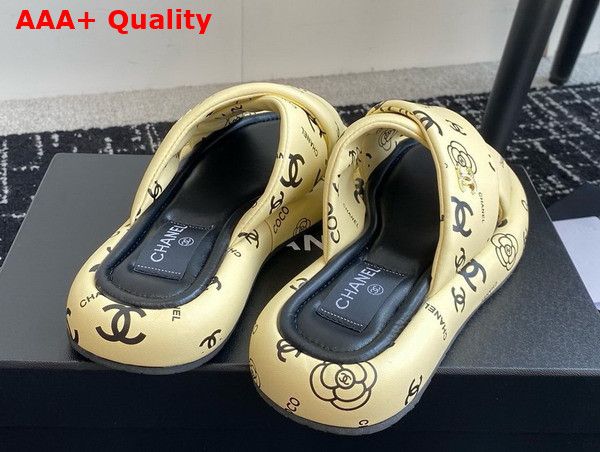 Chanel Cross Puffy Slide in Yellow Printed Lambskin Replica