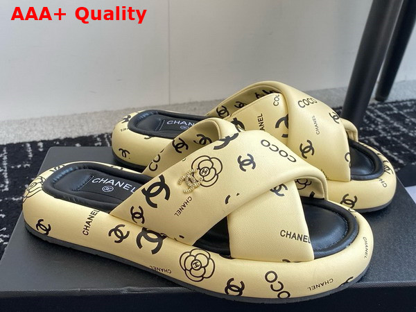 Chanel Cross Puffy Slide in Yellow Printed Lambskin Replica