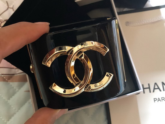 Chanel Cuff Bracelet Black Resin and Gold CC