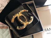 Chanel Cuff Bracelet Black Resin and Gold CC