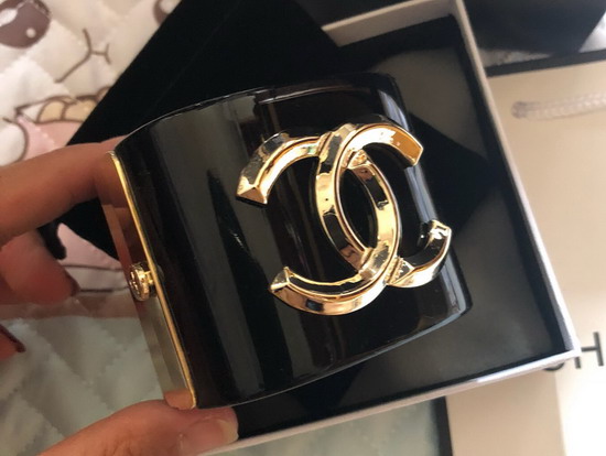 Chanel Cuff Bracelet Black Resin and Gold CC