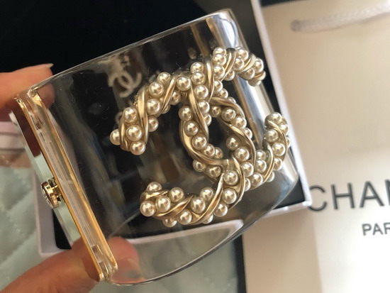 Chanel Cuff Bracelet Transparent Resin and Gold CC