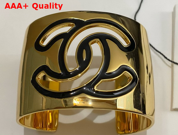 Chanel Cuff Gold Metal Black Enemal Replica