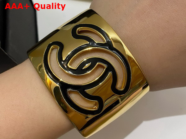 Chanel Cuff Gold Metal Black Enemal Replica