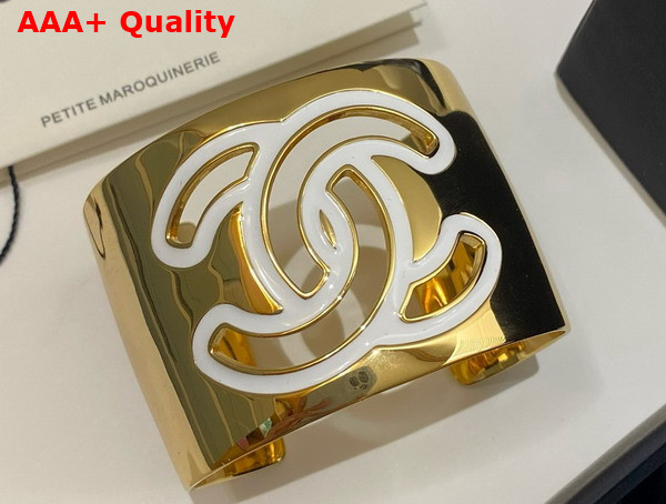 Chanel Cuff Gold Metal White Enemal Replica