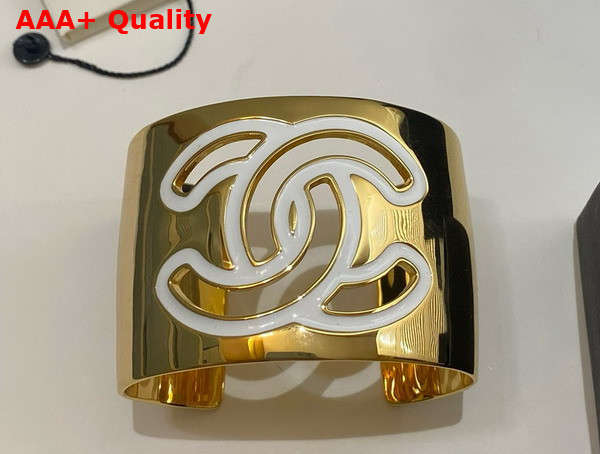 Chanel Cuff Gold Metal White Enemal Replica