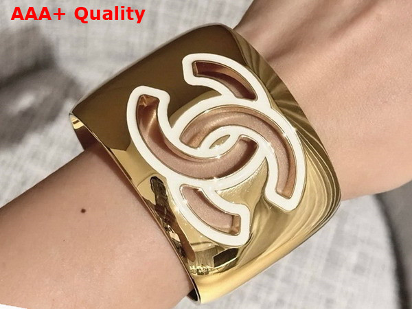 Chanel Cuff Gold Metal White Enemal Replica