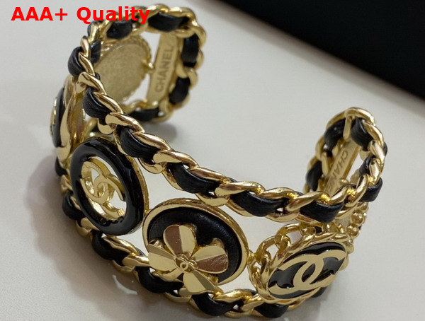 Chanel Cuff Metal Imitation Pearls Calfskin and Lambskin Gold and Black Ref AB8745 Replica