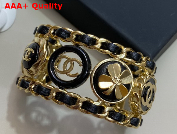 Chanel Cuff Metal Imitation Pearls Calfskin and Lambskin Gold and Black Ref AB8745 Replica