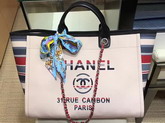 Chanel Deauville Tote Bag in Beige Printed Fabric