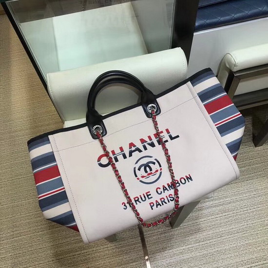 Chanel Deauville Tote Bag in Beige Printed Fabric