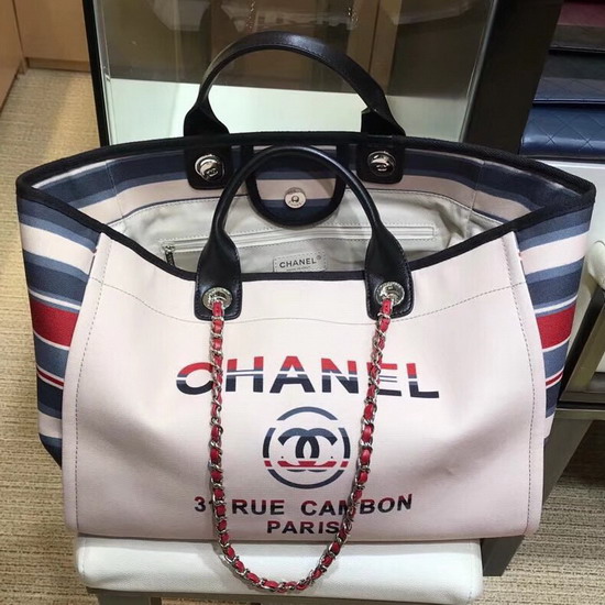 Chanel Deauville Tote Bag in Beige Printed Fabric