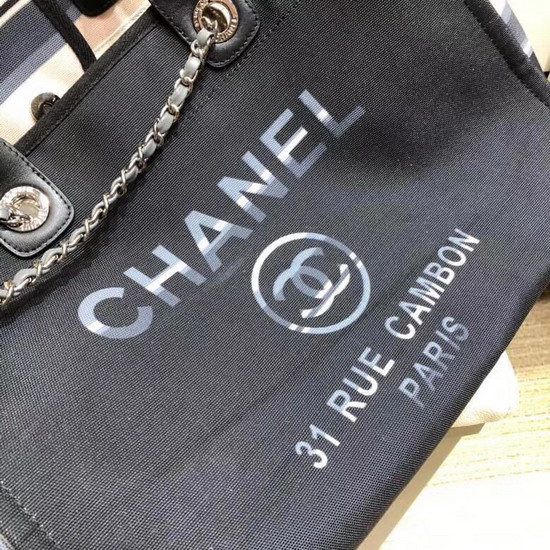 Chanel Deauville Tote Bag in Black Printed Fabric