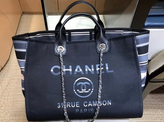 Chanel Deauville Tote Bag in Black Printed Fabric