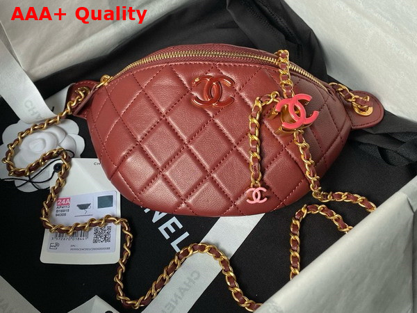 Chanel Double C Waist Bag in Red Shiny Lambskin AS4113 Replica