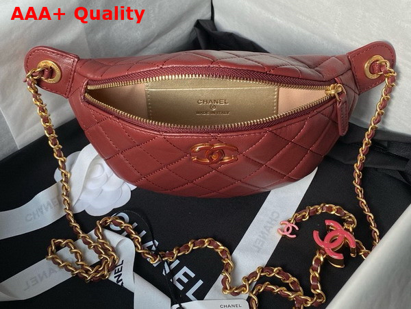 Chanel Double C Waist Bag in Red Shiny Lambskin AS4113 Replica