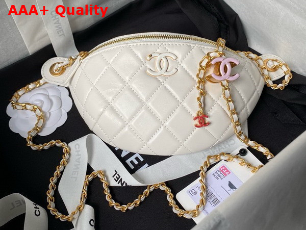 Chanel Double C Waist Bag in White Shiny Lambskin AS4113 Replica