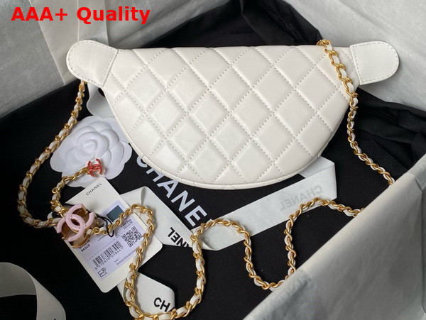 Chanel Double C Waist Bag in White Shiny Lambskin AS4113 Replica