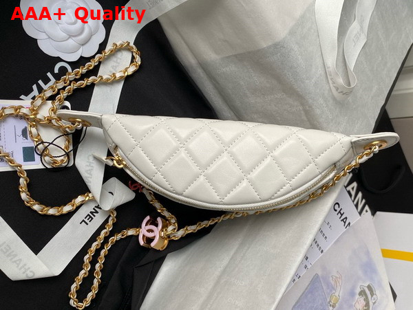 Chanel Double C Waist Bag in White Shiny Lambskin AS4113 Replica