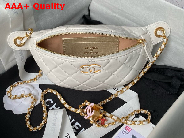 Chanel Double C Waist Bag in White Shiny Lambskin AS4113 Replica