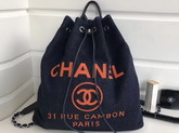 Chanel Drawstring Backpack Navy Blue Denim For Sale