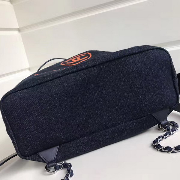 Chanel Drawstring Backpack Navy Blue Denim For Sale