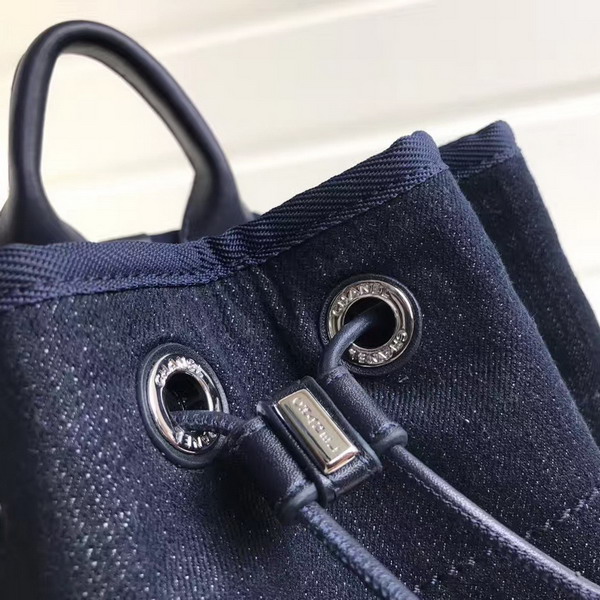 Chanel Drawstring Backpack Navy Blue Denim For Sale