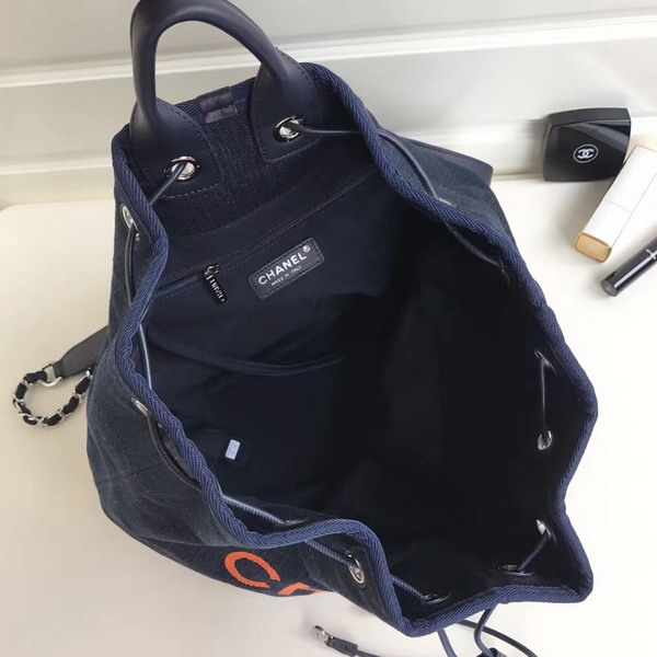 Chanel Drawstring Backpack Navy Blue Denim For Sale