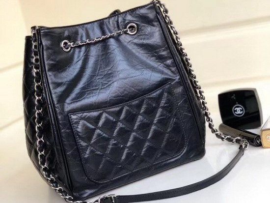 Chanel Drawstring Bag Aged Calfskin Black