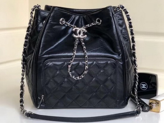 Chanel Drawstring Bag Aged Calfskin Black