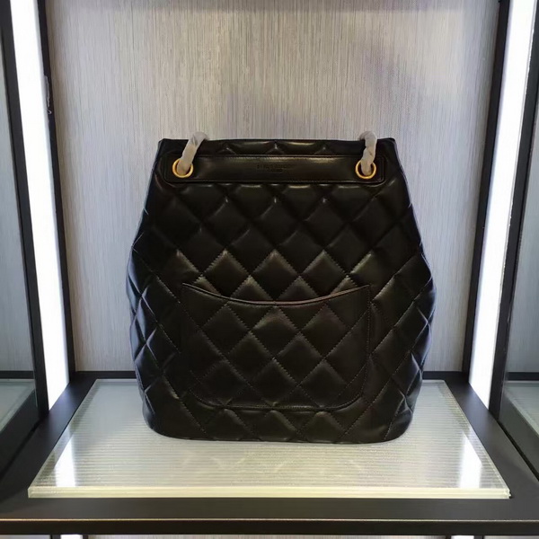 Chanel Drawstring Bag Lambskin Light Gold Metal Black for Sale