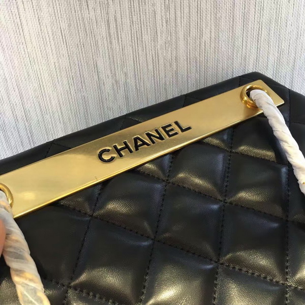 Chanel Drawstring Bag Lambskin Light Gold Metal Black for Sale