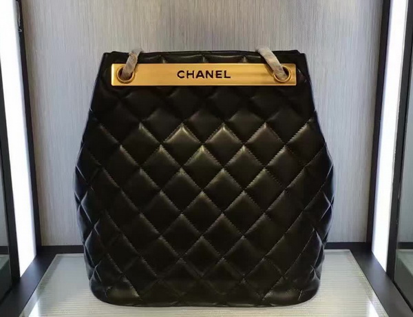 Chanel Drawstring Bag Lambskin Light Gold Metal Black for Sale