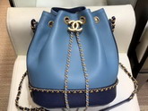 Chanel Drawstring Bag Lambskin and Grained Calfskin Blue and Dark Blue AS0373