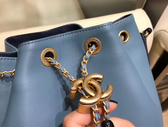 Chanel Drawstring Bag Lambskin and Grained Calfskin Blue and Dark Blue AS0373