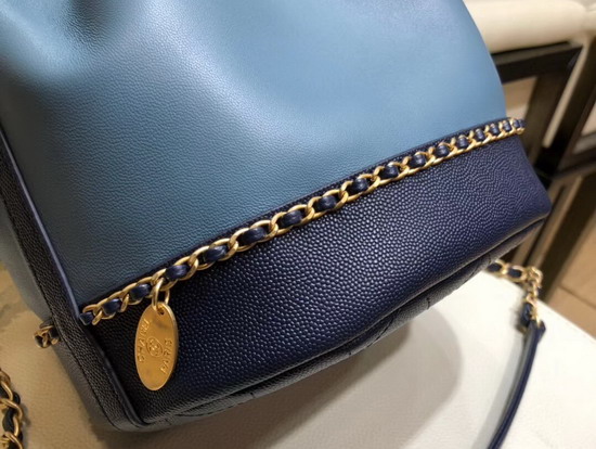 Chanel Drawstring Bag Lambskin and Grained Calfskin Blue and Dark Blue AS0373