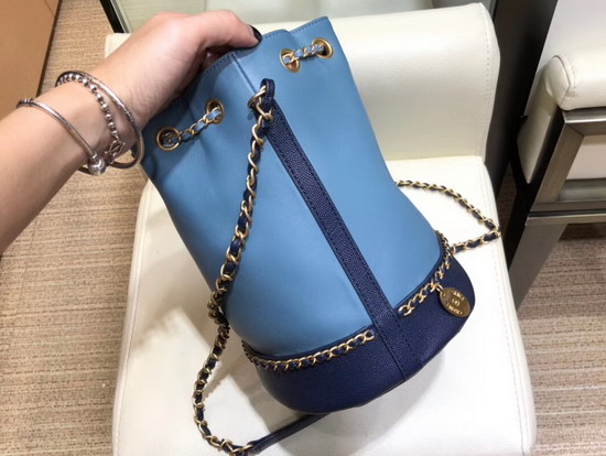 Chanel Drawstring Bag Lambskin and Grained Calfskin Blue and Dark Blue AS0373