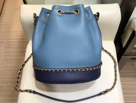 Chanel Drawstring Bag Lambskin and Grained Calfskin Blue and Dark Blue AS0373