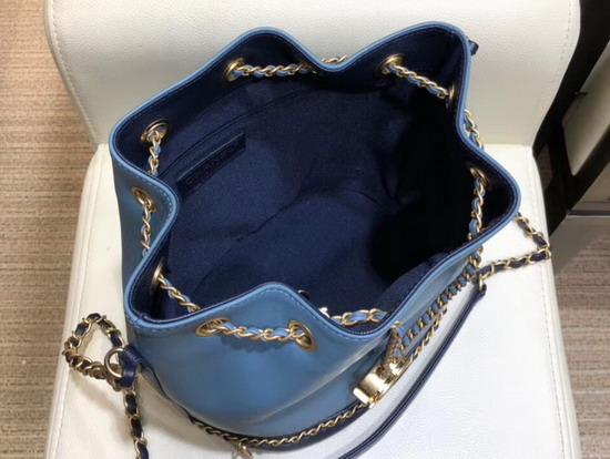 Chanel Drawstring Bag Lambskin and Grained Calfskin Blue and Dark Blue AS0373