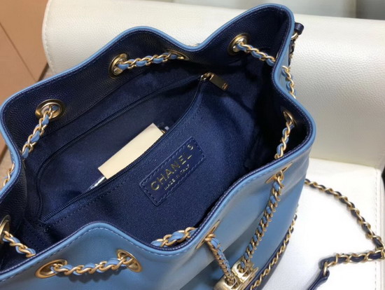 Chanel Drawstring Bag Lambskin and Grained Calfskin Blue and Dark Blue AS0373