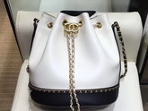 Chanel Drawstring Bag Lambskin and Grained Calfskin White and Black AS0373