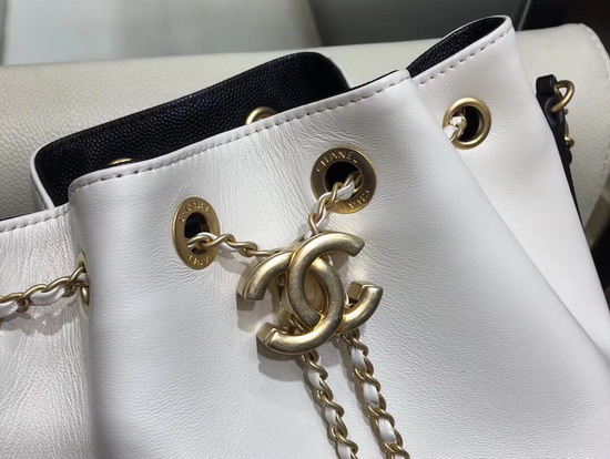 Chanel Drawstring Bag Lambskin and Grained Calfskin White and Black AS0373