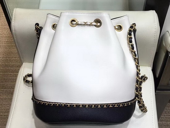 Chanel Drawstring Bag Lambskin and Grained Calfskin White and Black AS0373