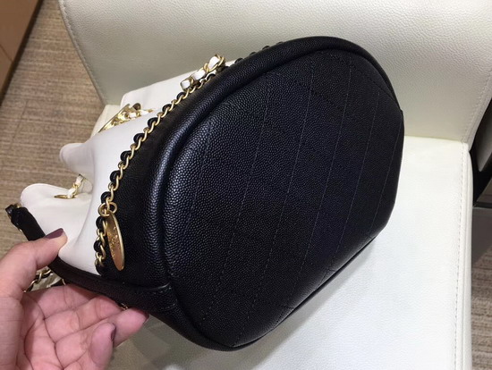 Chanel Drawstring Bag Lambskin and Grained Calfskin White and Black AS0373