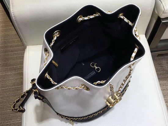 Chanel Drawstring Bag Lambskin and Grained Calfskin White and Black AS0373